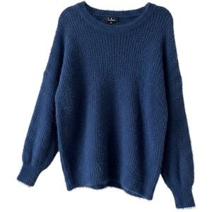 Lulus Eyelash Knit Sweater Womens S/M Blue Excellent Fuzzy Long Sleeve Crewneck